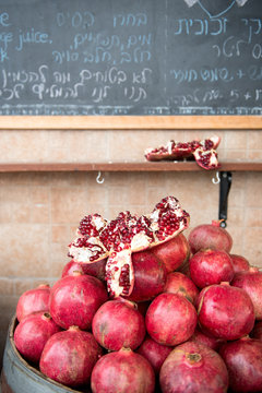 Fresh pomegranates adorn a hip cafe in Tel Aviv.