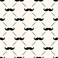 Father's day vector seamless pattern, geometrical background with mustaches and lines, simple elegance monochrome illustration. Good for prints, web and texture