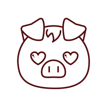 Cute kawaii pig cartoon in love line style icon vector design