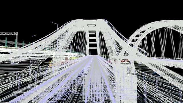 The BIM model of the railway bridg of wireframe view	
