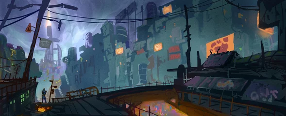 Digitale Konzeptkunst-Malerei einer skurrilen Sci-Fi-Umgebung - digitale Fantasy-Landschaftsillustration © Dominick