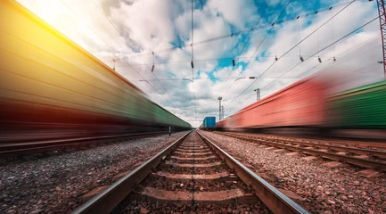 Foto op Plexiglas railway on which trains move with speed and blur effect © Taras Rudenko