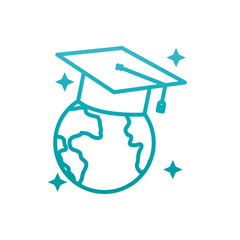 Isolated world with graduation cap gradient style icon vector design