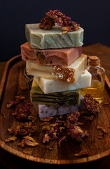 Multicolor natural bar soaps with dry flowers