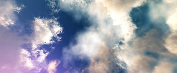 Beautiful radiance in the sky among the clouds, the sky with clouds in the sunset light