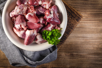 Fresh raw chicken hearts