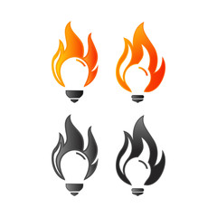 lightbulb logo design template with the concept of fire inside, light bulb set logo design
