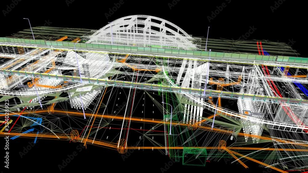 Wall mural the bim model of the object of transport infrastructure of wireframe view