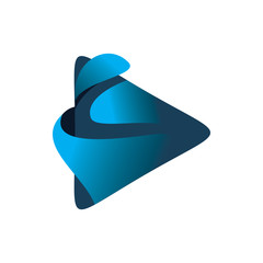 blue fluid triangle play media color logo design