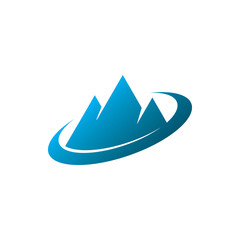 blue mountain circle color line logo design