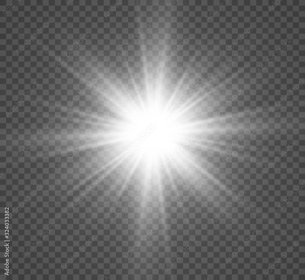 Poster special lens flash, light effect. the flash flashes rays and searchlight. illust.white glowing light