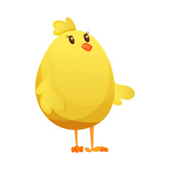 Cute little cartoon chick waiting something isolated on a white background. Funny yellow chicken. Vector illustration of little chicken for children