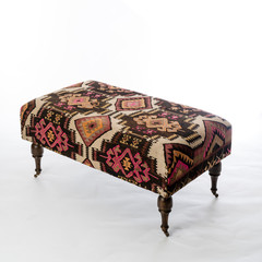 Vintage rug ottoman in white ground