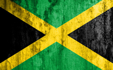 Jamaica flag on old fabric - obrazy, fototapety, plakaty