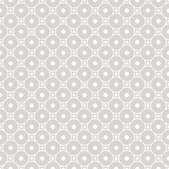 Subtle vector geometric seamless pattern with squares and circles, delicate rounded grid. Simple silver abstract background. Texture in neutral colors, white and gray. Design for decoration, fabric