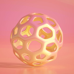 Abstract geometric shape with cells, grid, cell. 3d illustration, 3d rendering.