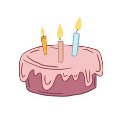 Birthday cake. Vector color illustration in cartoon style. Flat style drawing.