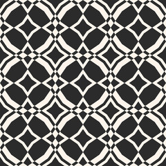 Diamond grid pattern. Vector abstract black and white seamless texture. Geometric ornament with rhombuses, mesh, net, lattice, repeat tiles. Simple monochrome background. Repeatable decorative design