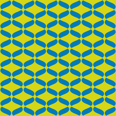 Vector colorful mesh seamless pattern. Simple geometric texture in vibrant colors, lime green and turquoise blue. Elegant ornament with curved lattice, grid, net. Abstract repeat background design