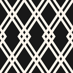 Abstract geometric seamless pattern. Black and white vector background. Simple ornament with rhombuses, diamond shapes, grid. Elegant monochrome graphic texture. Dark repeat design for decor, fabric