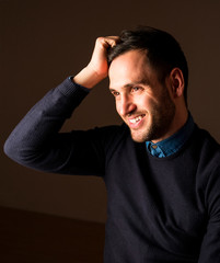 Portrait of a handsome man happy expression. Stylish attitude. Businessman with watch.