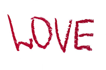 The word "Love" written by hand in red chalk, pencil.