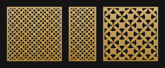 Laser cut panel. Vector stencil with abstract geometric pattern, grid ornament. Decorative template for laser cutting panel of wood, paper, metal, acryl, engraving, carving . Aspect ratio 1:1, 1:2