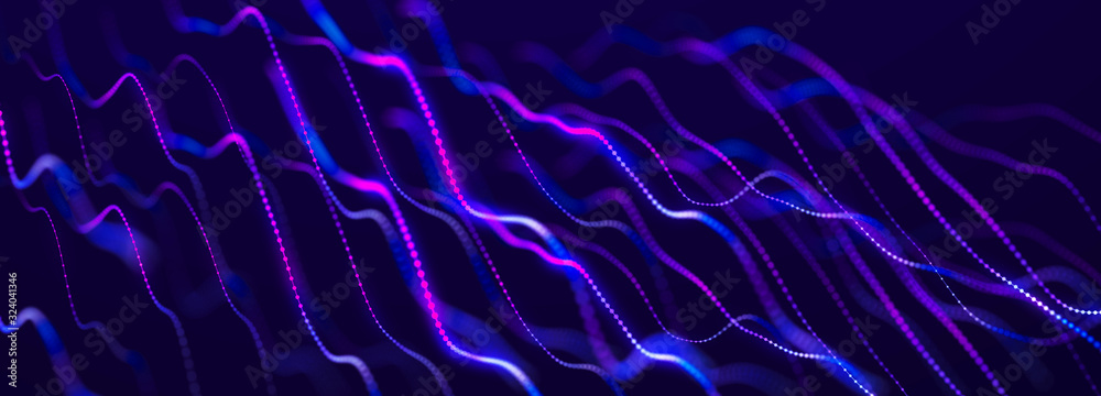 Leinwandbilder Abstract digital waves of particles. Sound wave element. Equalizer for music. Big data visualization. 3d illustration
