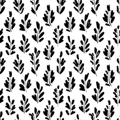 Black paint branches vector seamless pattern. Abstract tree twigs with foliage decorative texture.