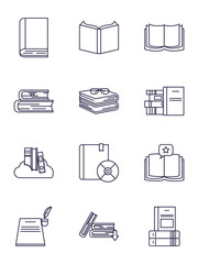 Isolated books line style icon set vector design