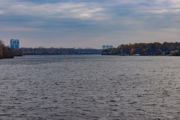 Dniper river view from unfinished bridge in Kyiv