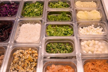 Salad bar with vegetables in the restaurant, healthy food.