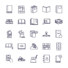 Isolated books line style icon set vector design