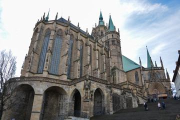 Fototapeta na wymiar ERFURT, GERMANY - February 23, 2019: The cathedral of Erfurt on a sunny day