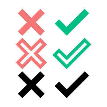 Set of simple chek marks icon. YES or NO accept. Buttons for vote. Election choice. Vector illustration.