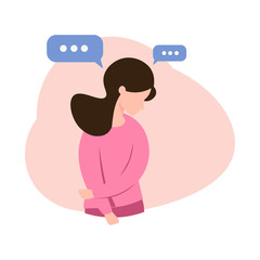 Sad girl confused thinking. Concept good and bad mood. Bullying. Vector illstration. 