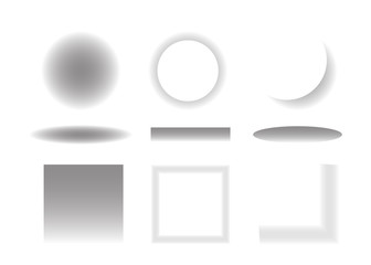 Set of round and square gradient shadow. Transparent shadow with soft edges. Vector isolated illustration