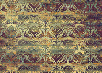 Swirl Damask Wallpaper Pattern, background grunge texture, grungy subdued earth tones version