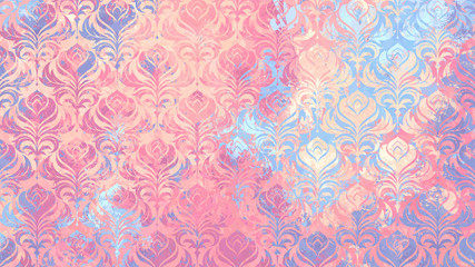 Swirl Damask Wallpaper Pattern background grunge texture, pastel rainbow watercolor paint splatter version