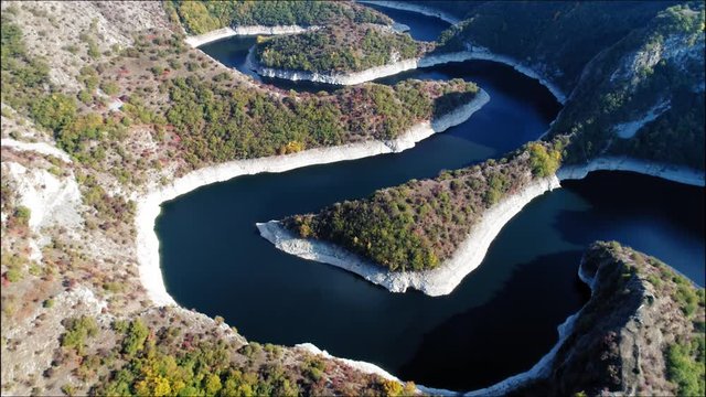 Spectacular aerial view meandering river Uvac Canyon Cacak, Serbia