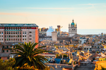 Obraz premium Panoramic view of Genoa in a beautiful summer day, Liguria, Italy
