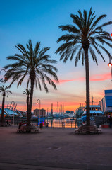 Fototapeta premium Old port of Genoa at sunset, Liguria, Italy