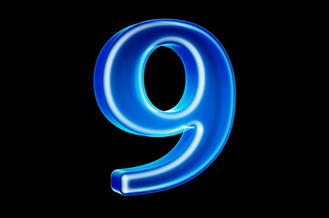 Number 9 with hologram effect, 3D rendering