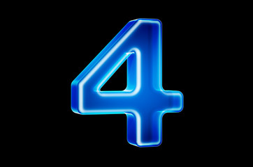 Number 4 with hologram effect, 3D rendering