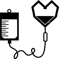 Infusion icon. Intravenous bag, blood, drip. Medical help concept. Vector illustration can be used for topics like hospital, therapy, chemotherapy. Iv, infuse, blood bag. Tube and blood collection.  