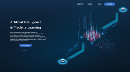 Big data abstract conceptual background. Machine learning algorithms image. Landscape web banner. Vector illustration