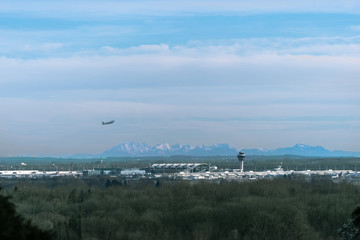 Munich airport landscape in bavaria with mountains