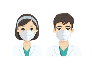 Young male and female doctor with mask