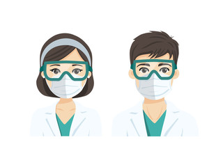 Young male and female doctor with mask and glasses
