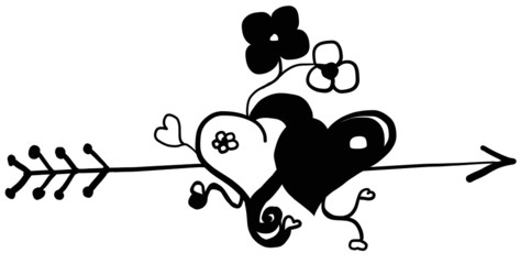 Valentine Heart Cupid Arrow With Flowers Hand Drawn